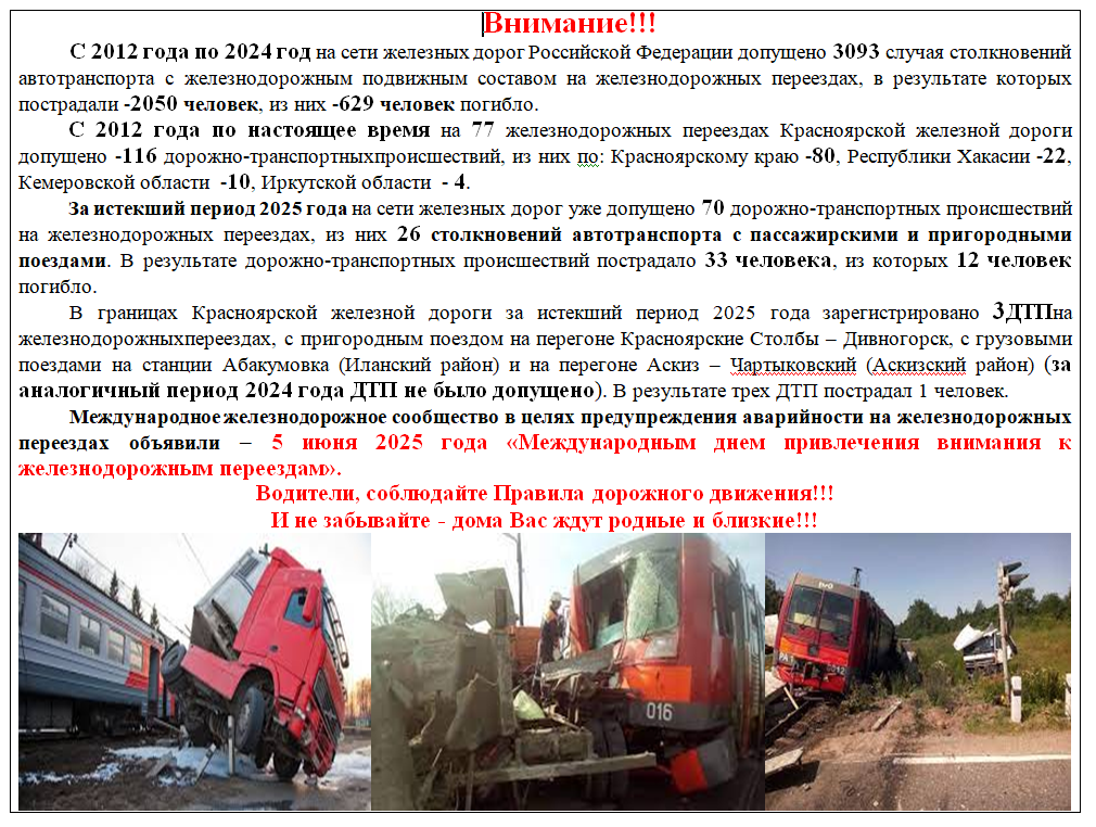 5 июня – Международный день привлечения внимания к железнодорожным переездам.